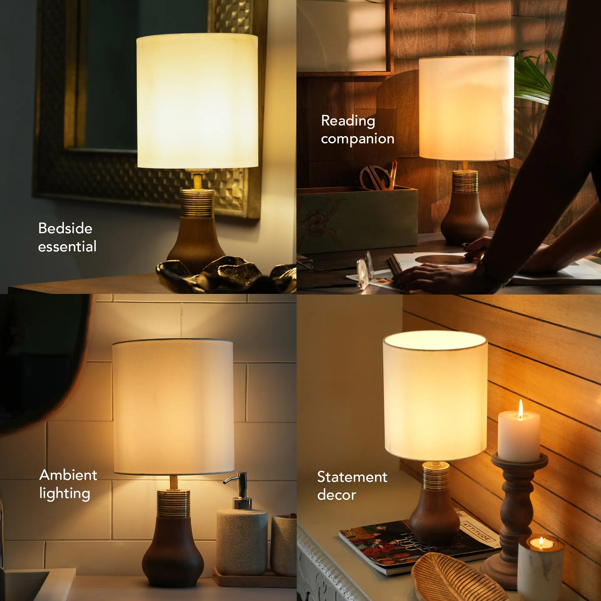 Cottage Wooden Ribbed Lamp With Shade - Image 3