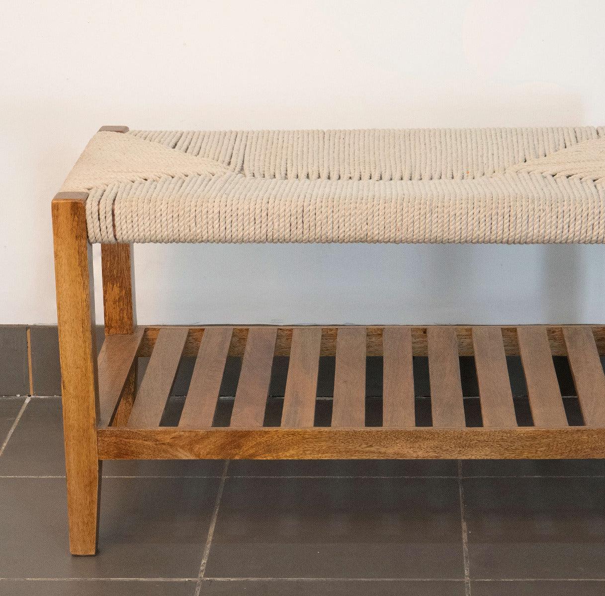 Twine Wooden Bench with Rack (White) - Image 3