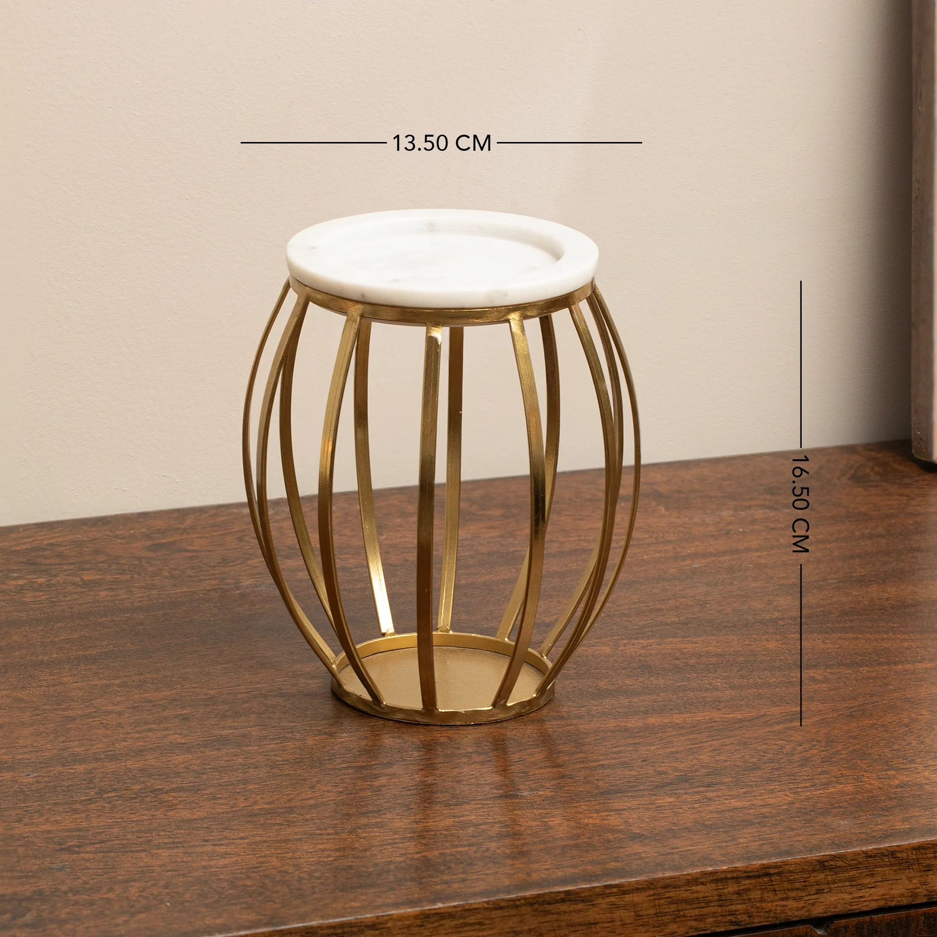 Weave Marble & Metal Pillar Candle Holder- Large - Image 5